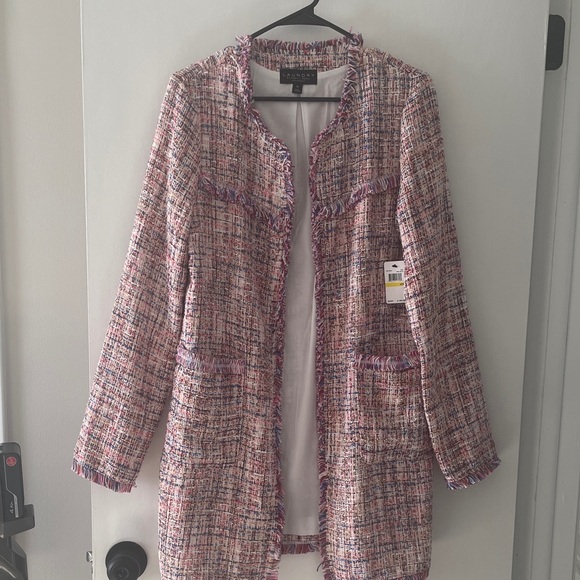NWT- Laundry by Shelli Segal Boucle Fringe Jacket - Pink Tweed Coat - Medium - Picture 7 of 7